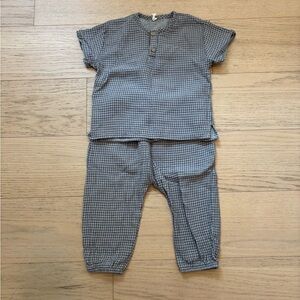 Quincy Mae blue plaid short sleeve set, size 18-24 months